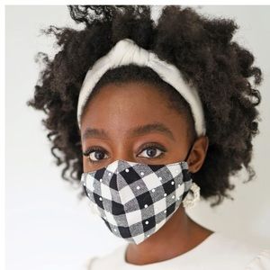 Lele Sadoughi Face Mask - b&w with pearls